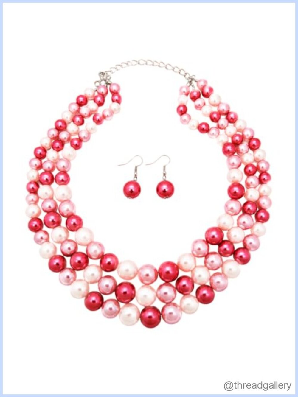 Simulated Pearl Necklace & Earring Set Multi Strand Drop